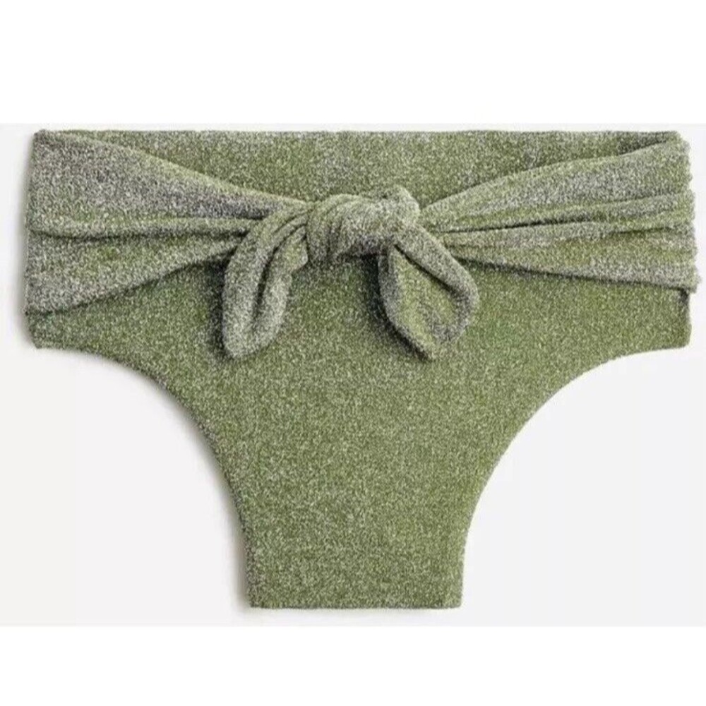 New! J. Crew Bikini Bottom Size XXS High Cut Tie Waist Green Sparkle BC133